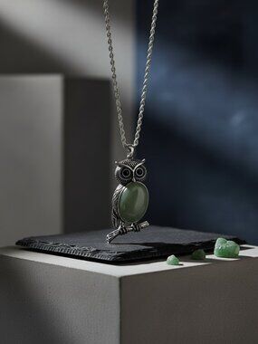 Green Aventurine Owl Necklace | Crystal Owl Pendant | Owl Jewelry | Abundance
